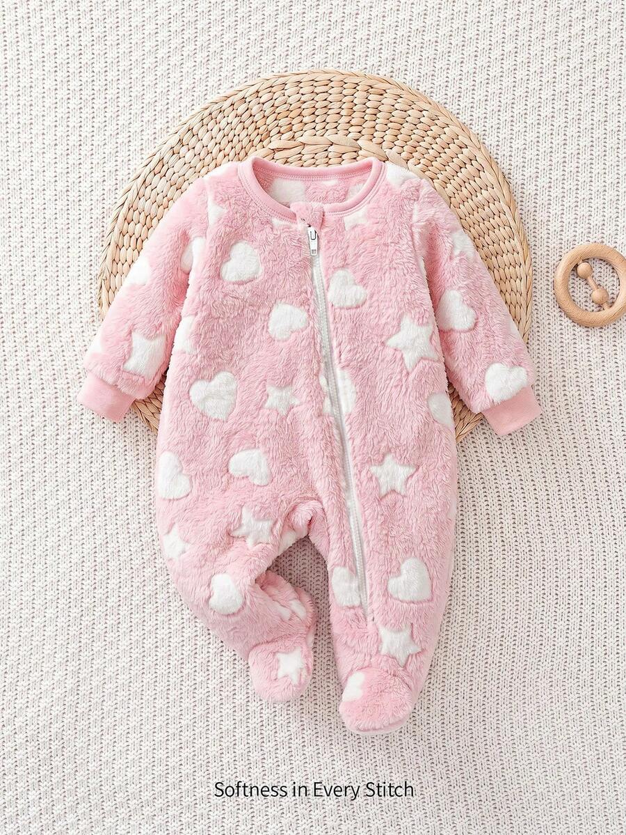 Cozy Pixies Newborn Baby Girl Colorful Floral Pattern Round Neck Long Sleeve Thermal Lined Thick Autumn Winter Romper - Multicolor - View 1
