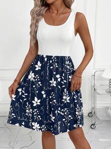 SHEIN Clasi 女款花卉印花拼接休閒日常洋裝 - 白色 - 查看 6