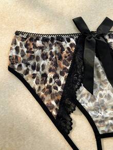 Spicy Aura 1pc Leopard Print Lace Open Back Sexy Panties - Multicolor - View 3