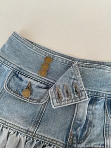 SHEIN Women's Ultra Low Waist Denim Mini Skirt - Blue - View 5