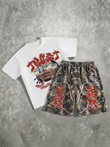 SHEIN Coolqubz 青少年男孩角色印花T恤短褲兩件套 - 彩色 - 查看 3