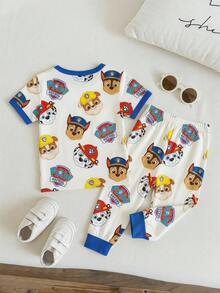 SHEIN | PAW Patrol Set Piyama Rumahan Kasual Sehari-hari untuk Bayi Laki-laki, Atasan Lengan Pendek Berkerah Bulat Motif Kartun dan Celana Panjang - MultiWarna - View 2