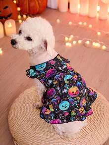 PETSIN 1pc Colorful Pumpkin & Bat Graphic Luminous Dress, Halloween Costume For Pets - Multicolor - View 3