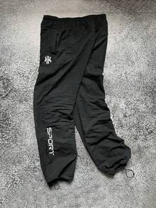 Sport MetroGents Men's Casual Letter Print Drawstring Waist Sports Pants - Black - View 1