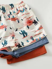 Cozy Pixies Baby Jungen 3-teiliges Set mit bunt gestreiftem Nomad-Stil, Kaktus-Sonnenaufgang-Wüstenmuster, weichem Strick-Pullover mit Rundhalsausschnitt und Kurzarm sowie Shorts mit elastischem Bund, lässig für den Urlaub - Verschiedenfarbig - Übersicht 9