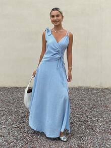 DAZY Women's Vacation Asymmetrical Neckline Sleeveless Dress With Drawstring Waist Summer - Blue - View 5