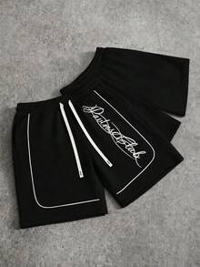 PAVTROS Men's Street Style "Signature" Handwritten Casual Shorts, Elastic Waist Drawstring Shorts, Knitted Sports Pants, High Recognition Street Style, Light Functional Casual Feel, Outdoor Wild Style, Gender-Neutral, Daily Casual, Streetwear, Fashion, Casual Sports, Back To School, Music Festival, Unisex, Couple, Holiday Gift, Boyfriend Gift - Black - View 7