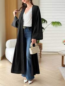 Yasmyna Spring/Summer Versatile Elegant Satin Polka Dot Commuter Fashion Slimming Women's Cardigan - Black - View 3