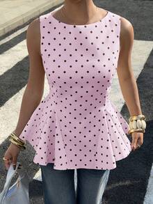 Siren Gaze Spring/Summer New Polka Dot Sleeveless Tank Top For Women Brunch Pink Polka Dot Romantic - Pink - View 3