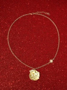 Betty Boop x SHEIN New Creative Cartoon Pattern Printed Pendant Necklace, IP Joint Design, Lovely Personalized, Simple And Generous, Can Also Be Used As Accessories, Suit - Gold - View 3