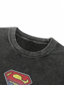 SUPERMAN X SHEIN TOKVUE Men's Minimalist Printed Round Neck Short Sleeve T-Shirt Cotton, Holiday - Black - View 3