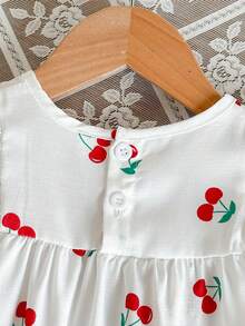 SHEIN Vintaside Kids 女嬰夏季波點洋裝 黑白圓點+胸前蝴蝶結裝飾+喇叭袖 柔軟可愛 - 紅色 - 查看 6