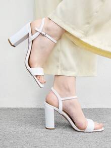CUCCOO BIZCHIC Women's Spring And Summer New Classic Workplace Simple Versatile Romantic Sexy Word With Ankle Belt High Heel Sandals - White - View 1