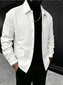 Manfinity Homme Men's Spring/Summer All-Season Jacket, White Textured Fabric, Mature Casual Men's Jacket - White - View 1