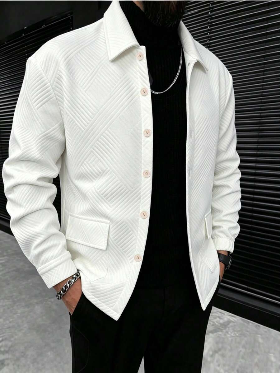 Manfinity Homme Men's Spring/Summer All-Season Jacket, White Textured Fabric, Mature Casual Men's Jacket - White - View 1
