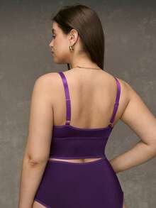 SHEIN Plus Size Minimalist Padded Sexy Lingerie Set, Lift - Purple - View 2