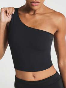 11SKNDS One Shoulder Asymmetric Crop Tank Top, Smooth Stretch Fabric, Pilates, Casual Everyday Wear And Spring Summer Activities With Sweat-Wicking, Breathable, Quick-Dry & Buttery-Soft, For Gym Workout Fitness Yoga Studio, Running, Training & Hy-Rox - Black - View 1