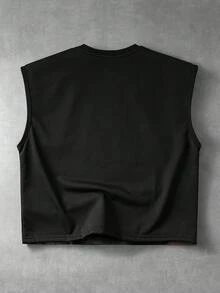 ROMWE MEN Street Life Camiseta sin mangas holgada para hombre con estampado de retrato difuminado y decoración de remaches - Negro - Ver 3