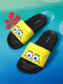 SpongeBob SquarePants | SHEIN 卡通女款拖鞋，EVA材質，透氣快乾、輕量耐用，適用室內外、浴室、遊樂場、游泳池、海灘涼鞋 - 黃色 - 查看 9