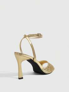 CUCCOO SZL Women's Fashionable & Elegant Sequin Decorated High Heel Sandals For Christmas - Grade A Light Gold - View 3