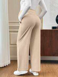 SHEIN Maternity Solid Color Adjustable Waist Casual Versatile Daily Wear Long Pants Fall,Autumn Outfit For Women - Khaki - View 2
