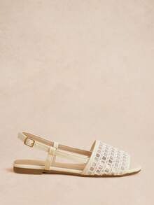 Rosivie Off-White 方頭網格鏤空扣環通勤百搭平底女款涼鞋 - 奶白 - 查看 6