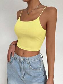 Allurite Áo hai dây tank top đệm lưng, dây đeo có khóa kim loại - Màu vàng - Xem 5