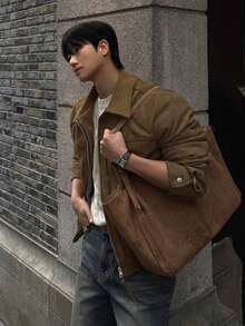 DAZY Autumn Solid Brown Suede Pleated Inner Lining Design Men's Jacket And Coat - Brown - View 5