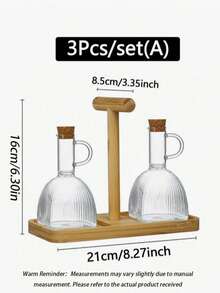 1/3 piezas Botella de aceite de vidrio de 350ML con tapa y asa, recipiente transparente para aceite de oliva de cocina, estante de condimentos de cocina - Ver 10