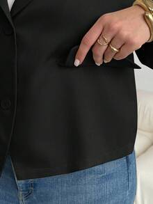 SHEIN Essnce 大尺碼女款素色休閒百搭日常穿著西裝外套 - 黑色 - 查看 8