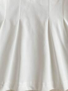 SHEIN 粉色新生女嬰夏季可愛開學 Polo 領短袖刺繡 A 字前扣公主風軟綿日常洋裝 - 紅白色 - 查看 5