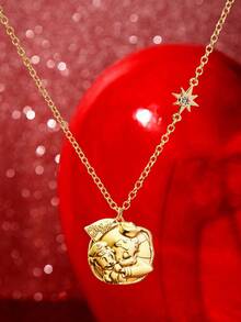 Betty Boop x SHEIN New Creative Cartoon Pattern Printed Pendant Necklace, IP Joint Design, Lovely Personalized, Simple And Generous, Can Also Be Used As Accessories, Suit - Gold - View 1