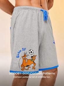 LUVLETTE Scooby-Doo Plus Size Men's Soft Cotton Lounge Shorts Gray Color Block Sleep Shorts With Blue Trim Comfy Summer Pajamas Graphic - Grey - View 2