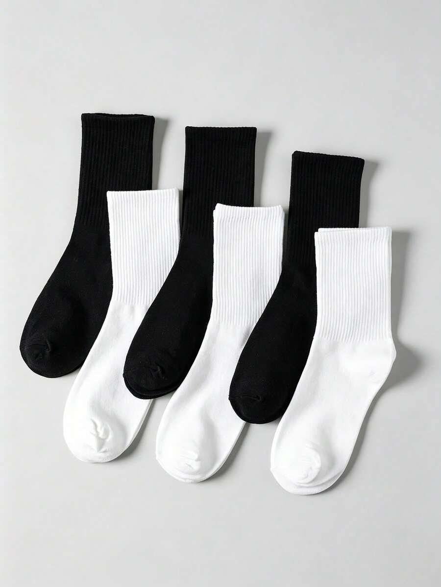 ROMWE 6 pares Calcetines de tripulación unicolor - Blanco y Negro - Ver 1