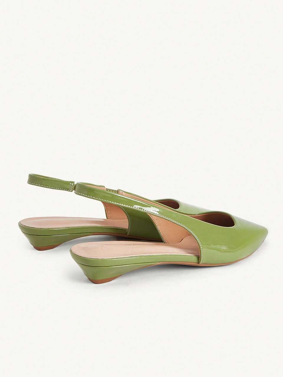 CUCCOO CHICEST Solid Color Sloping Heel Short Heel Premium Elegant Fruit Green Patent Leather PU Glossy Women's Flat Shoes Dew With Commuter Dating Daily