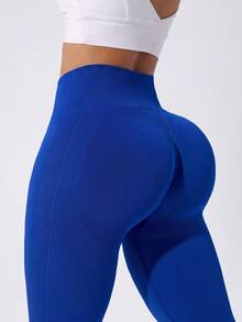 SHEIN Unity Plus Size High Waist Tight Peach Butt Lifting Yoga Workout Leggings - Royal Blue - View 3
