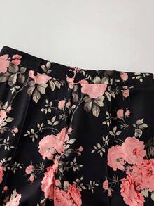 Elenzga Plus Size Women's Floral Print Straight Leg Pants, Minimalist Fall - Black - View 6