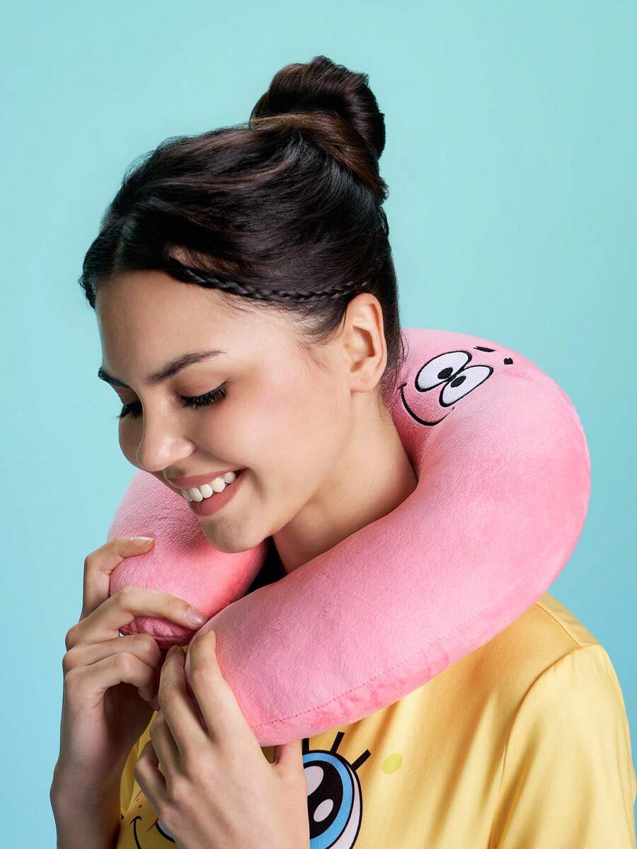 SpongeBob SquarePants | SHEIN Soft And Cute Embroidered U-Shaped Pillow, A Must For Travel And Office - Pink - View 1
