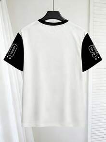 Chillumni Camiseta de manga corta con cuello redondo y estampado de letras de carreras con bloques de color para hombres, camiseta de manga corta con cuello redondo y estampado de calle con bloques de color para hombres - Multicolor - Ver 2