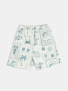 SUMWON Boys Tween Swim Shorts With All-Over Tropical Stamps Print Drawstring Waist Summer Beach Vacation Swimwear - Green - View 2