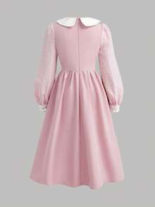 SHEIN Tween Girls Squishy Pink 2 In 1 Patchwork Peter Pan Collar Dress, Formal Casual Daily Outing Versatile Streetwear, Suitable For Any Occasion, Sister Outfit, Parent-Child Matching, Cute Girls Outfit, Primary School, Middle School - Pink - View 2