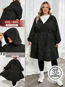 SHEIN CURVE+ جاكيت طويل أسود مقاس كبير، تصميم ضيق الخصر، خريف وشتاء، العودة إلى المدرسة، 2026 22W - الأسود - مشاهدة 10