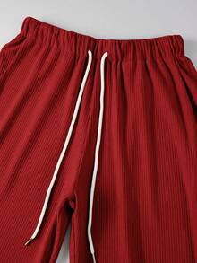 Manfinity Homme Conjunto de 2 piezas de top de cuello redondo y pantalones largos de unicolor para hombre, casual para uso diario - Rojo - Ver 4
