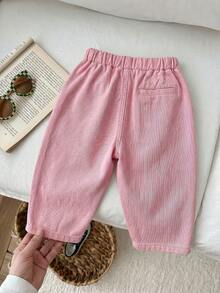 SHEIN LMoss Kids 女婴宽松口袋休闲阔腿牛仔裤 - 粉色 - 查看 2