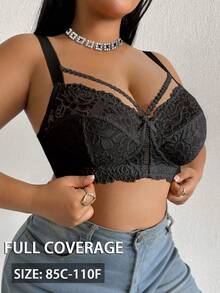DesireSculpt Plus Size Lace Wire-Free Bra, 1pc - Black - View 4