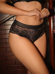 Divavoom 1 Peça Calcinha Triangular de Renda Feminina - Preto - Visão 4