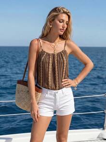 Sylviya Casual Boho Women's Summer Vacation Brown Print Camisole Beach - Brown - View 4