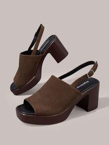 Styleloop Women's Shoes Summer Versatile Coffee-Colored Square Toe Without Grinding Feet Thick High-Heeled Sandals, Bohemian Vacation Style - Coffee Brown - View 4