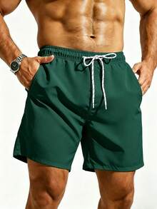 Manfinity KASUA Men's Solid Color Casual Beach Shorts For Vacation - Green - View 4