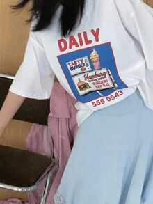 DAZY 女款寬鬆短袖休閒度假夏季T恤，字母印花大碼校園風圖案上衣 - 白色 - 查看 7
